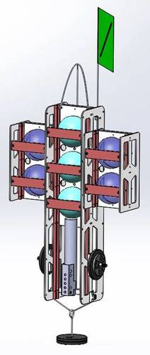 Figure 3. The Global Ocean Design Nanolander can be fitted with side pods (left) that carry additional 10-inch spheres for flotation or payload, or simply fitted with auxiliary buoyancy (right), in this example trawl floats with center holes used to secure them to the frame. Auxiliary flotation is always added equally to both sides, 2 on each side shown here. A bottom grab may require additional buoyancy to lift a sample. Rocks and sediment have a specific gravity of 2.7, so they lose more t
