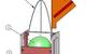 Figure 2. Typical elements of a small Ocean Lander: (1) Spectra lifting bale, (2) 10” Command/Control/buoyancy sphere, (3) LED lights, (4) 10” Camera/instrument/buoyancy sphere, (5) counterweights, (6) expendable anchor, (7) drop chain, (8) release burnwires and mounts, and (9) recovery flag. Small but mighty: with 10” glass spheres, this lander can travel to 10km. (Illustration of Picolander®, used with permission, Global Ocean Design.)