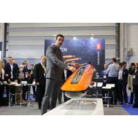 Richard Mills, Kongsberg Maritime, announcing the new Hugin Edge. Photo Elaine Maslin