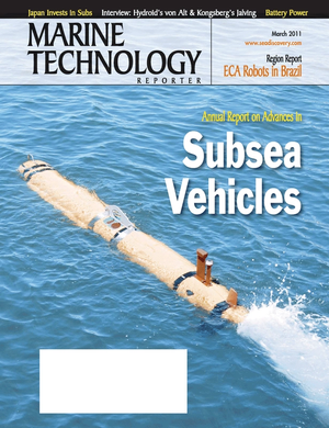 Marine Technology Magazine Cover Mar 2011 - Subsea Vehicles: AUV, ROV, UUV Annual